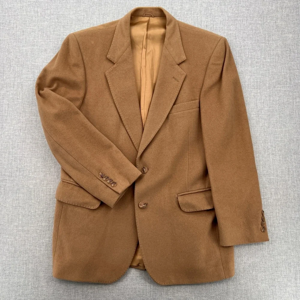 VTG 90s Black Diamond Cashmere Wool Blazer Sport‎ Coat Men 40R Camel Ivy Luxury
